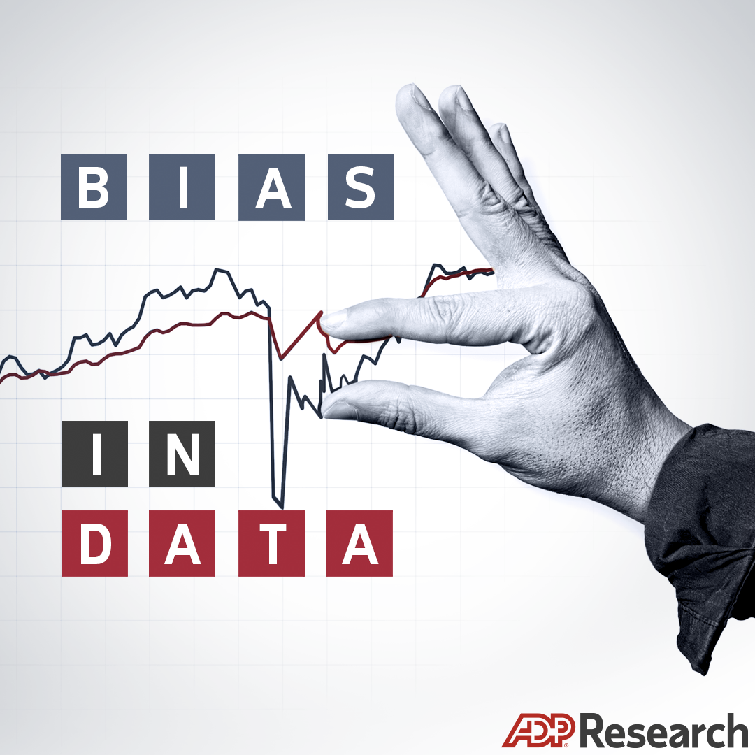 Stylized image of a hand manually "biasing" a pair of line charts