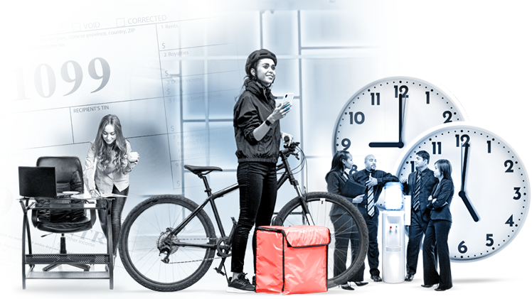 Stylized image representing multiple types of contingent workers.